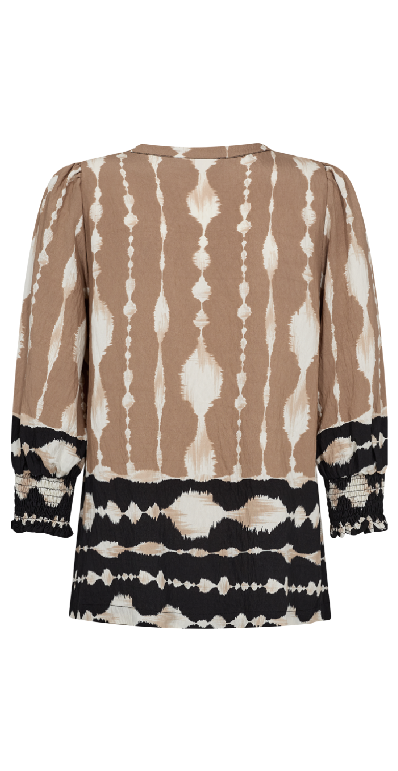 Bluse med print og knapper sand bagfra