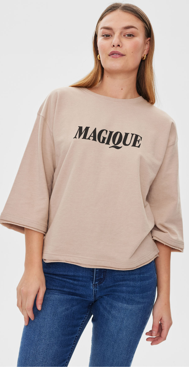 Freeequent pullover med print beige