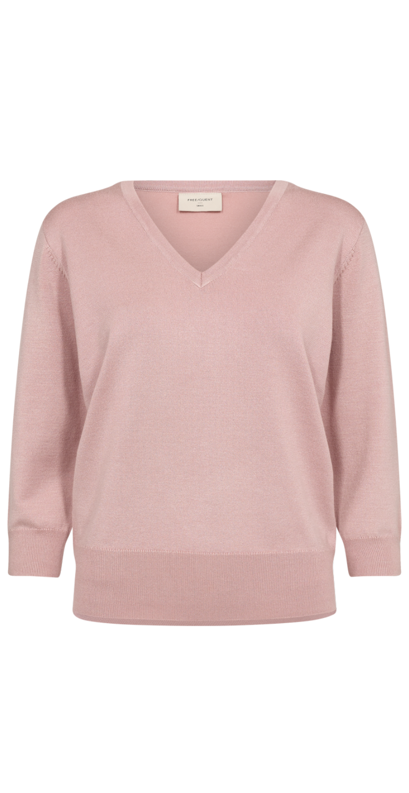 Strikket pullover med v.udskæring rosa