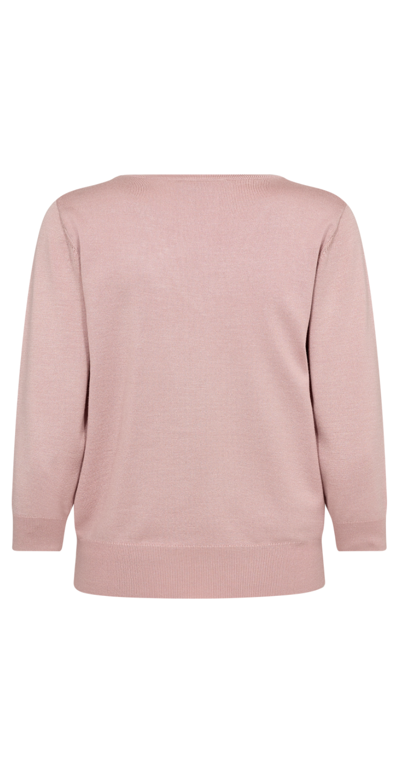 Strikket pullover med v.udskæring rosa