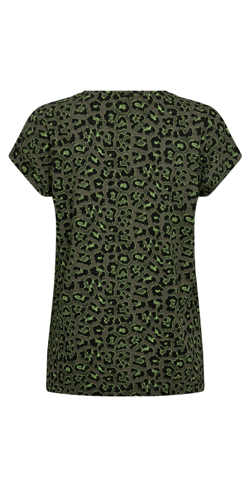 T-shirt med leopardprint dusty olive w. black