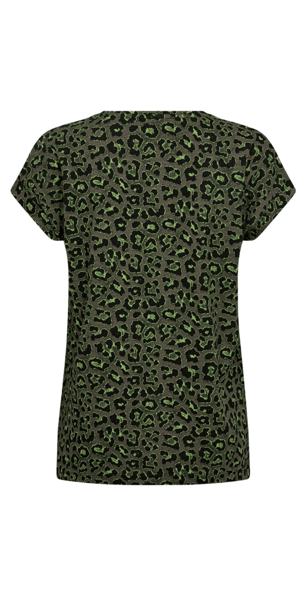 T-shirt med leopardprint dusty olive w. black
