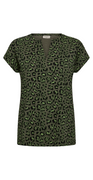 T-shirt med leopardprint dusty olive w. black