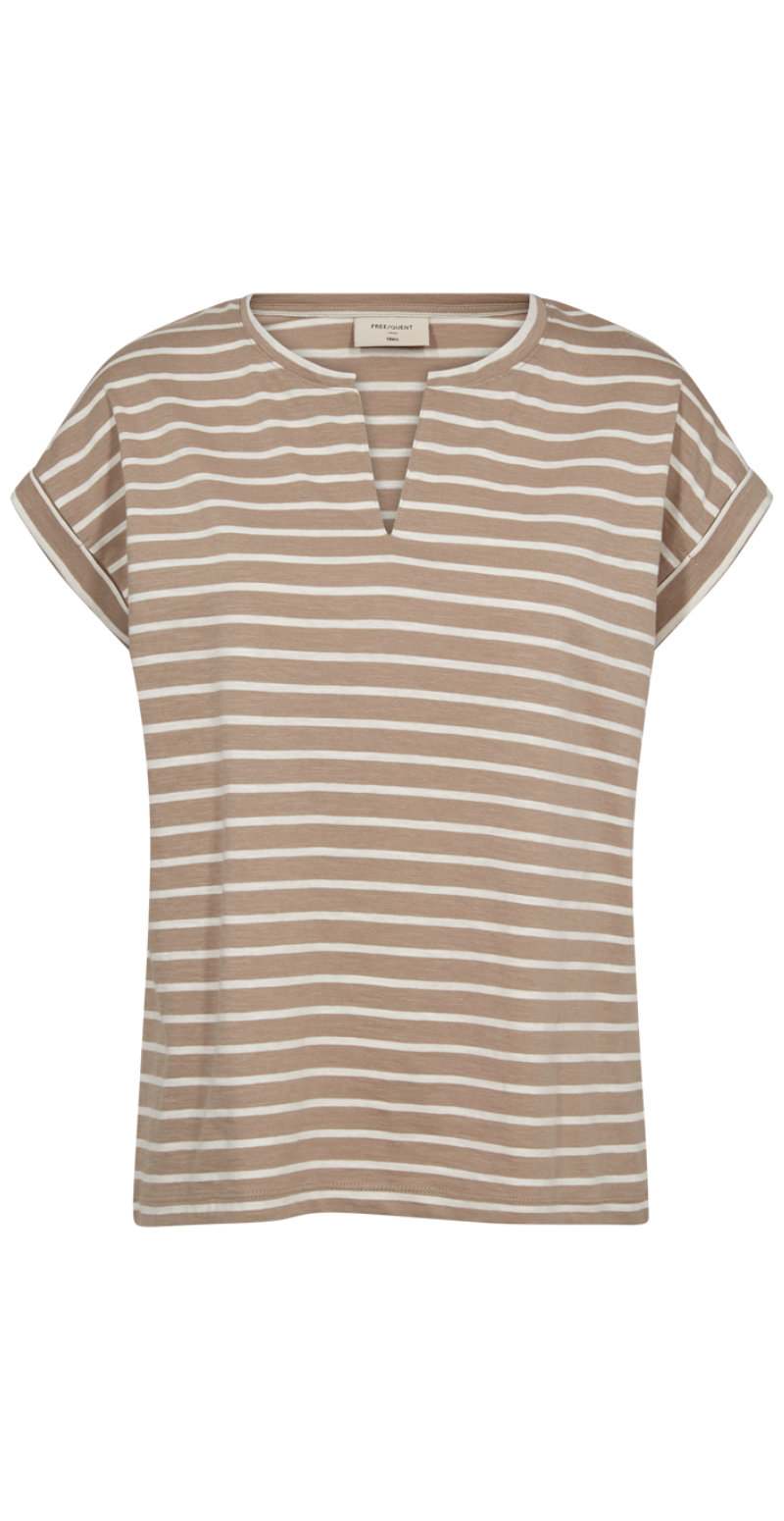 T-shirt med striber simply taupe w. tofu