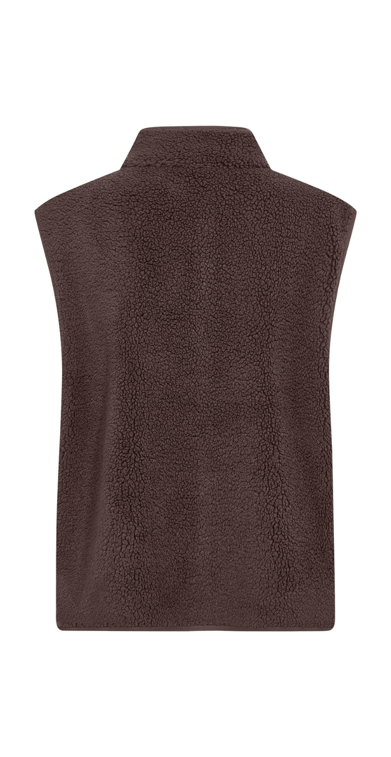 Onyx vest I teddy med brystlomme og knapper brun Soyaconcept