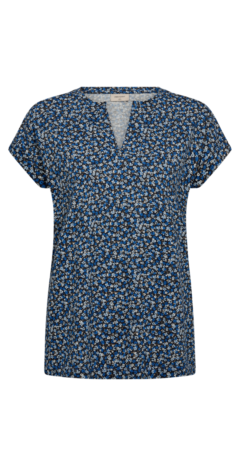 T-shirt med små blomster blå w. navy