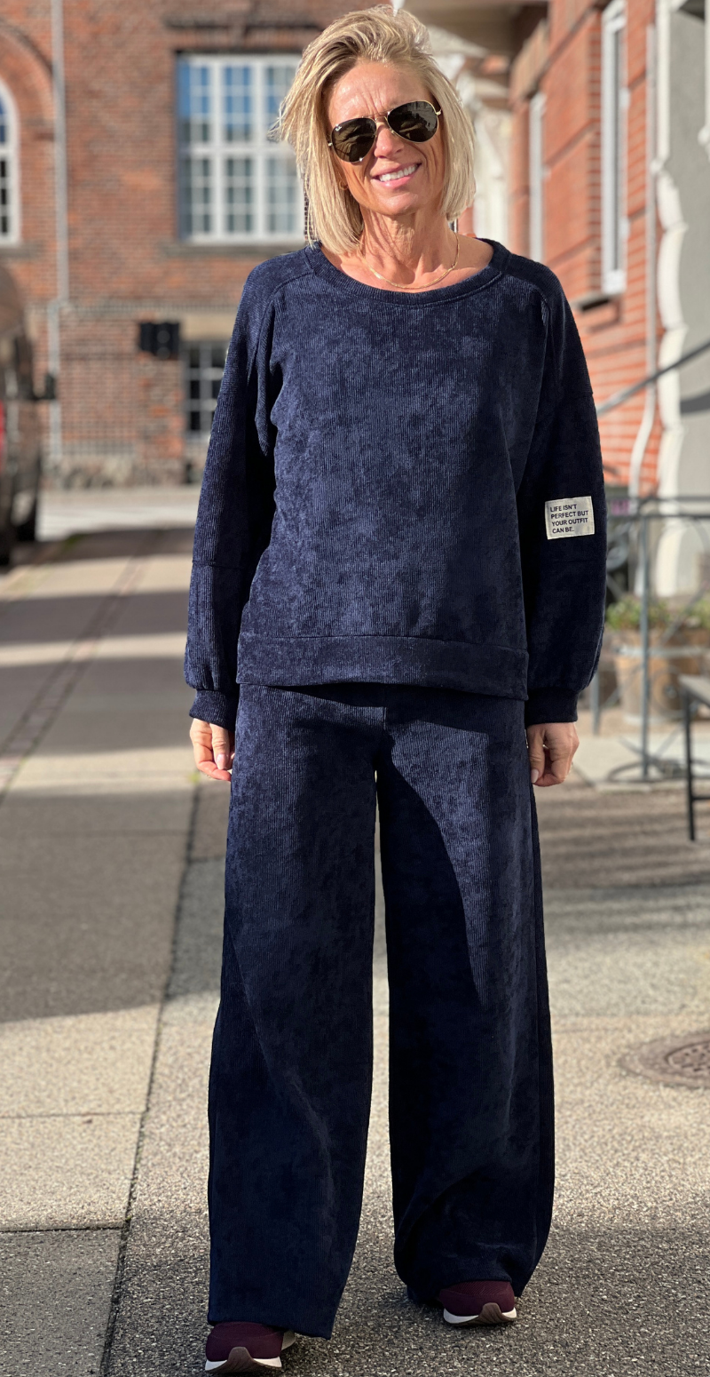 Nette sweat sæt i velour/fløjl navy LikeLondon