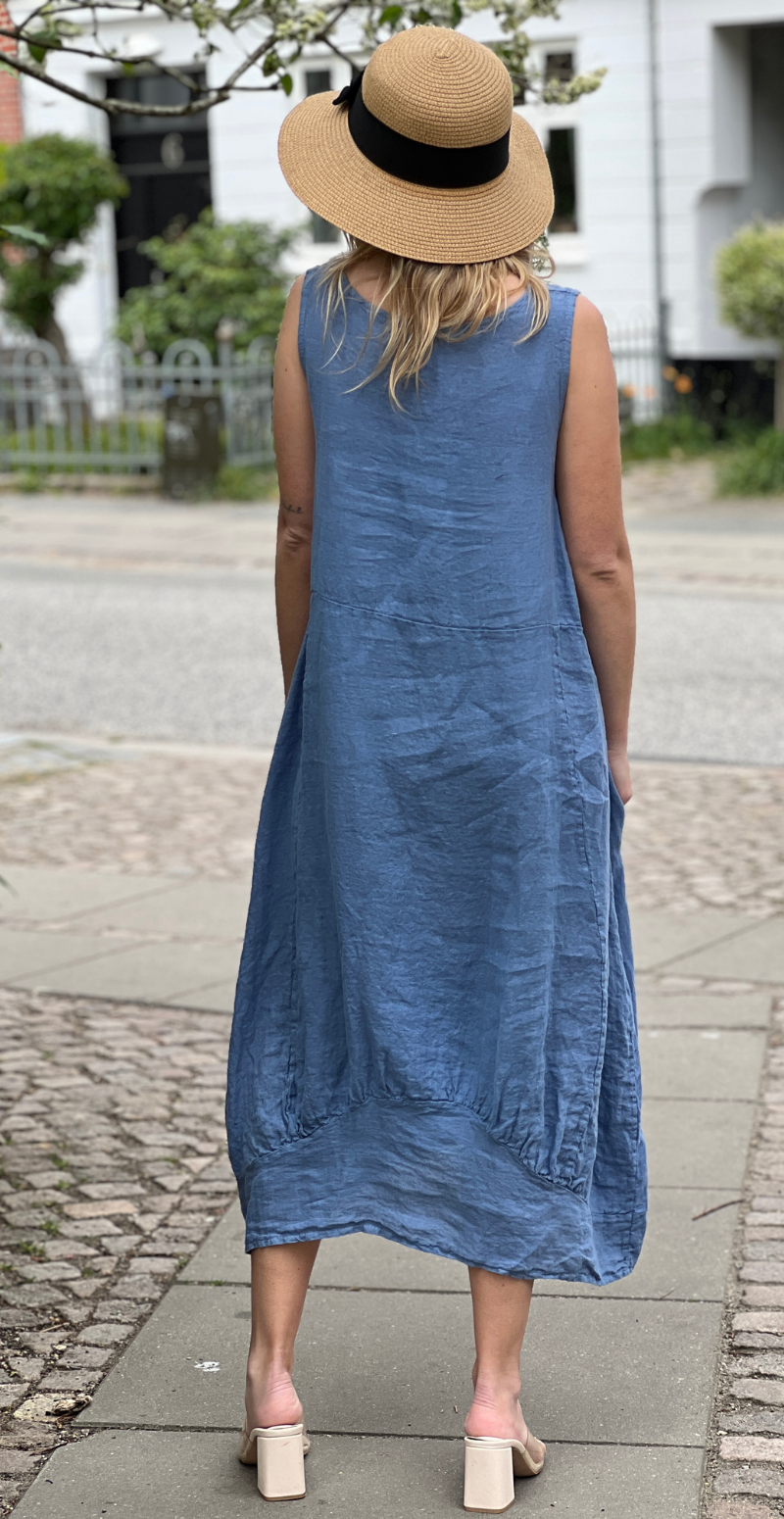 Eline hørkjole uden ærmer og med firkantet udskæring denim LikeLondon