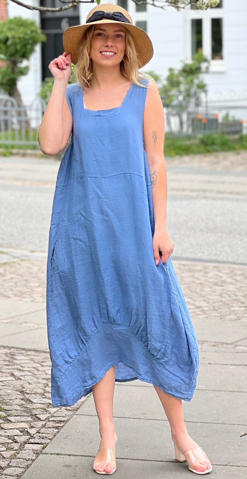 Eline hørkjole uden ærmer og med firkantet udskæring denim LikeLondon