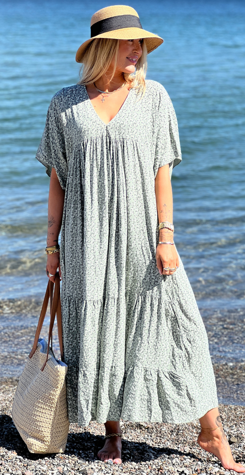 Vigga blomstret maxikjole khaki LikeLondon