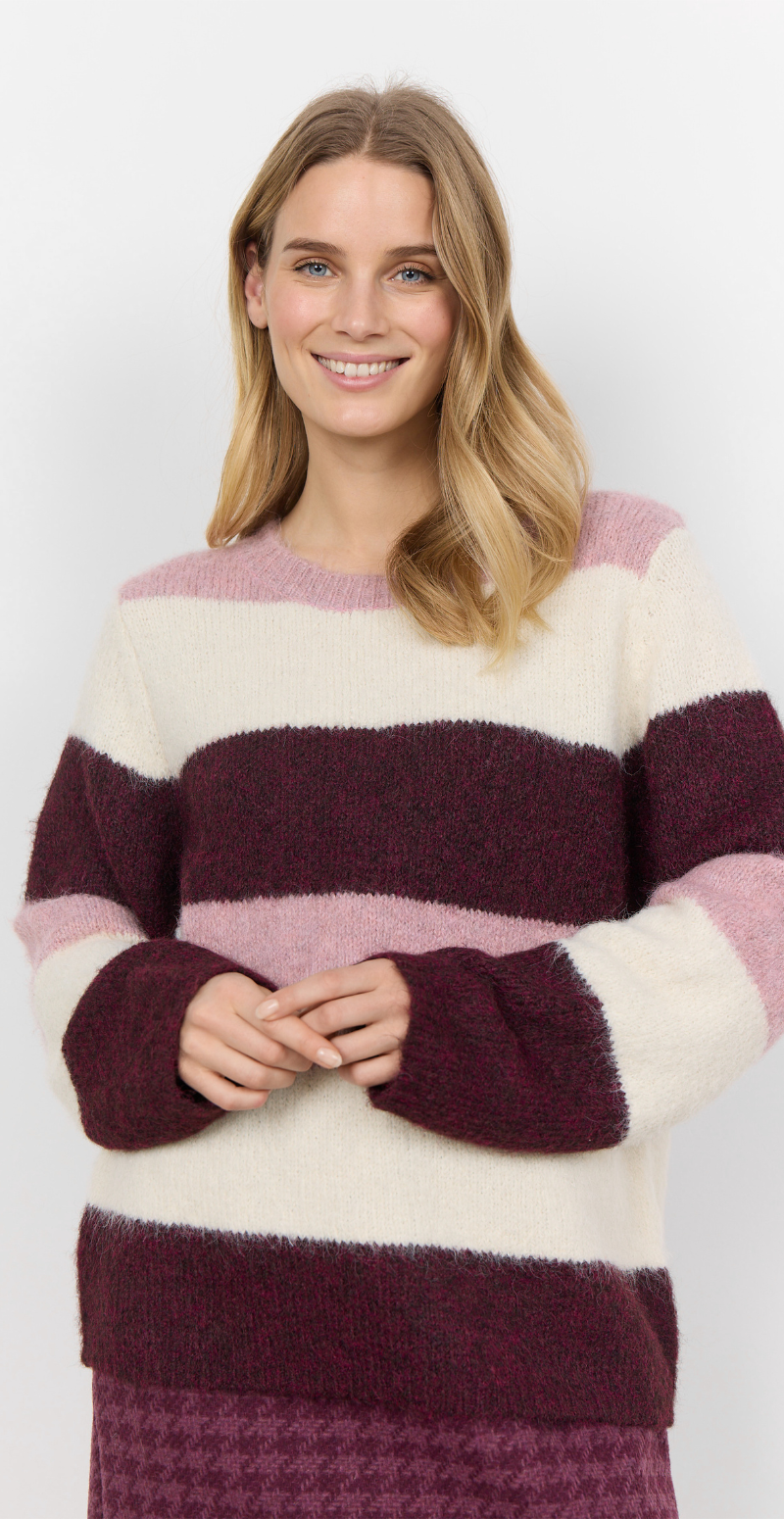 Lene Pullover med striber rosa