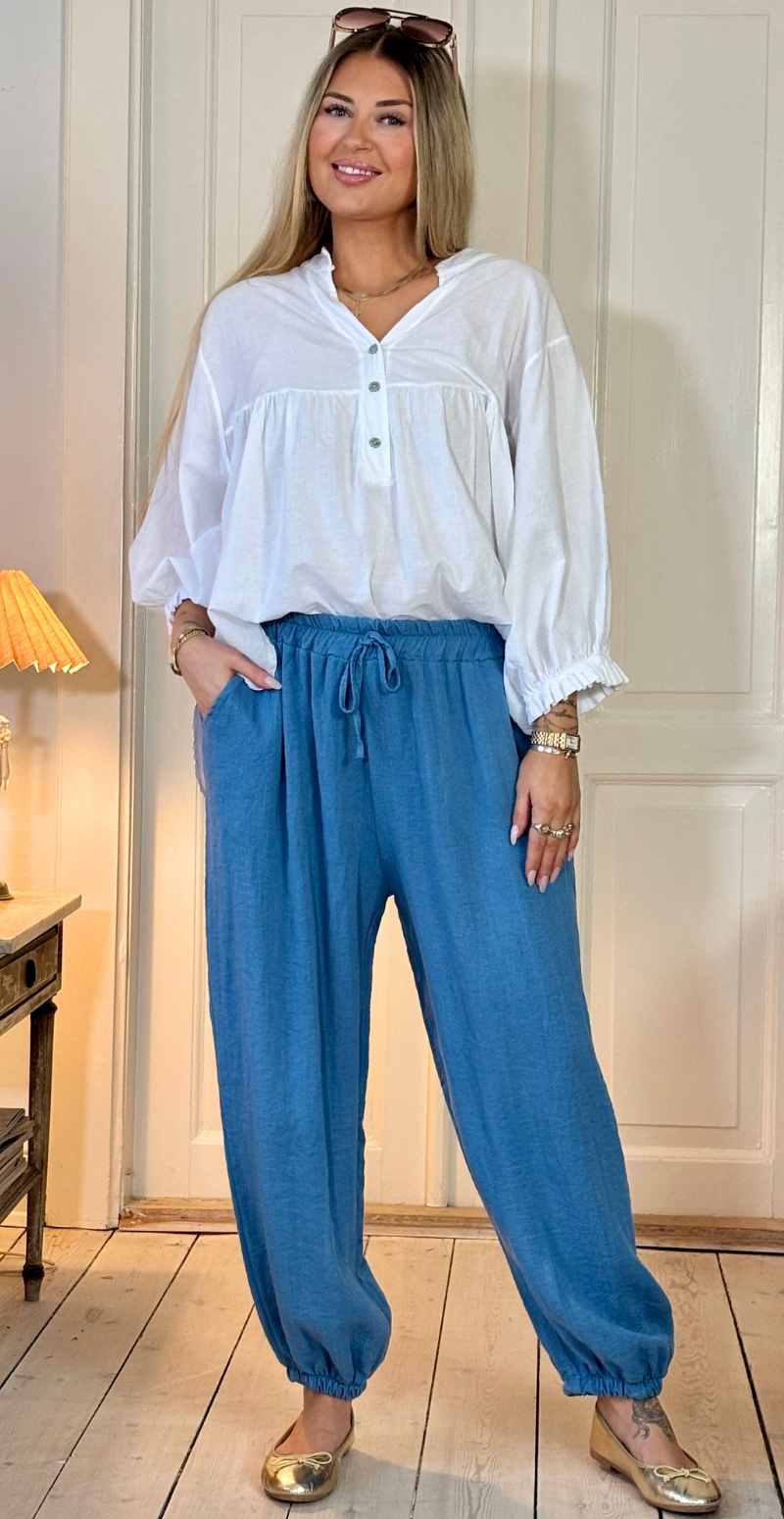 Marietta bukser med bindebånd i taljen og elastik i benene jeans LikeLondon