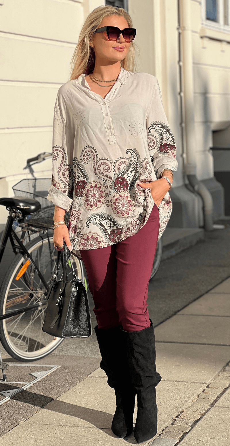 Palma bluse med paisleyprint beige LikeLondon