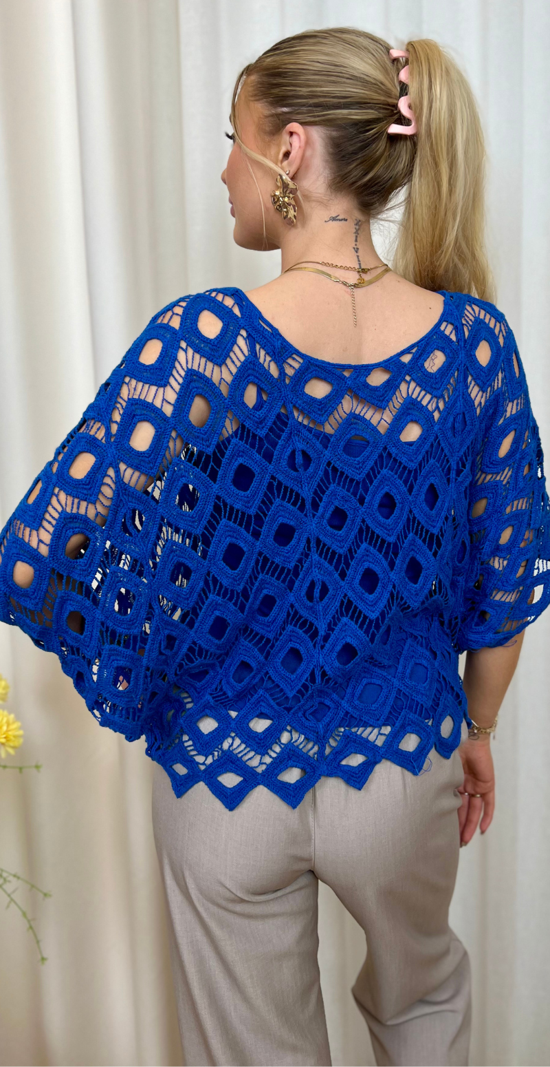 Michela hæklet bluse med indertop royalblue LikeLondon