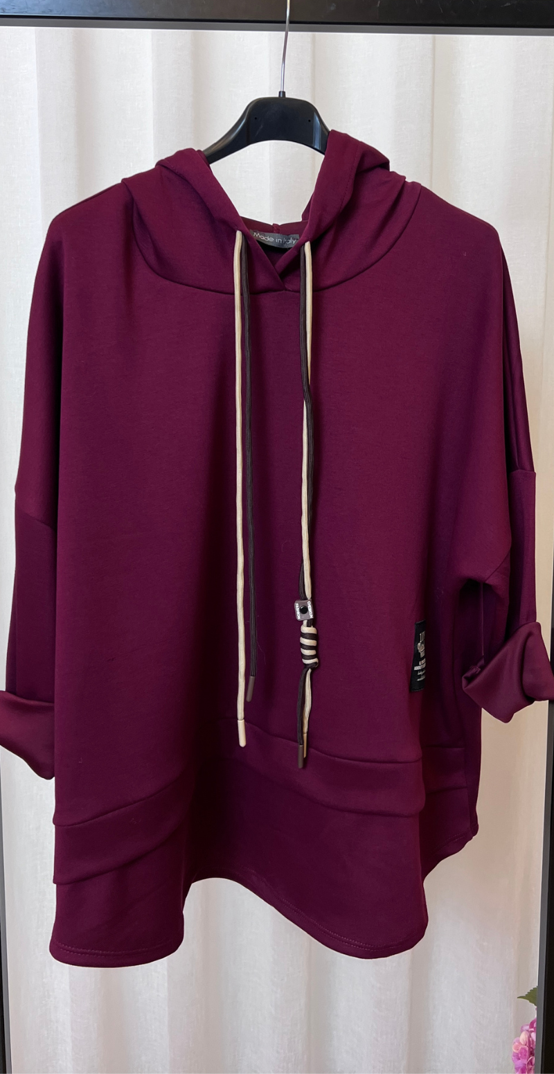 Erna sweatshirt med hætte og snøre bordeaux LikeLondon