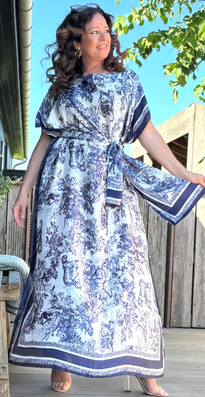 Lang sarong med jungleprint navy LikeLondon