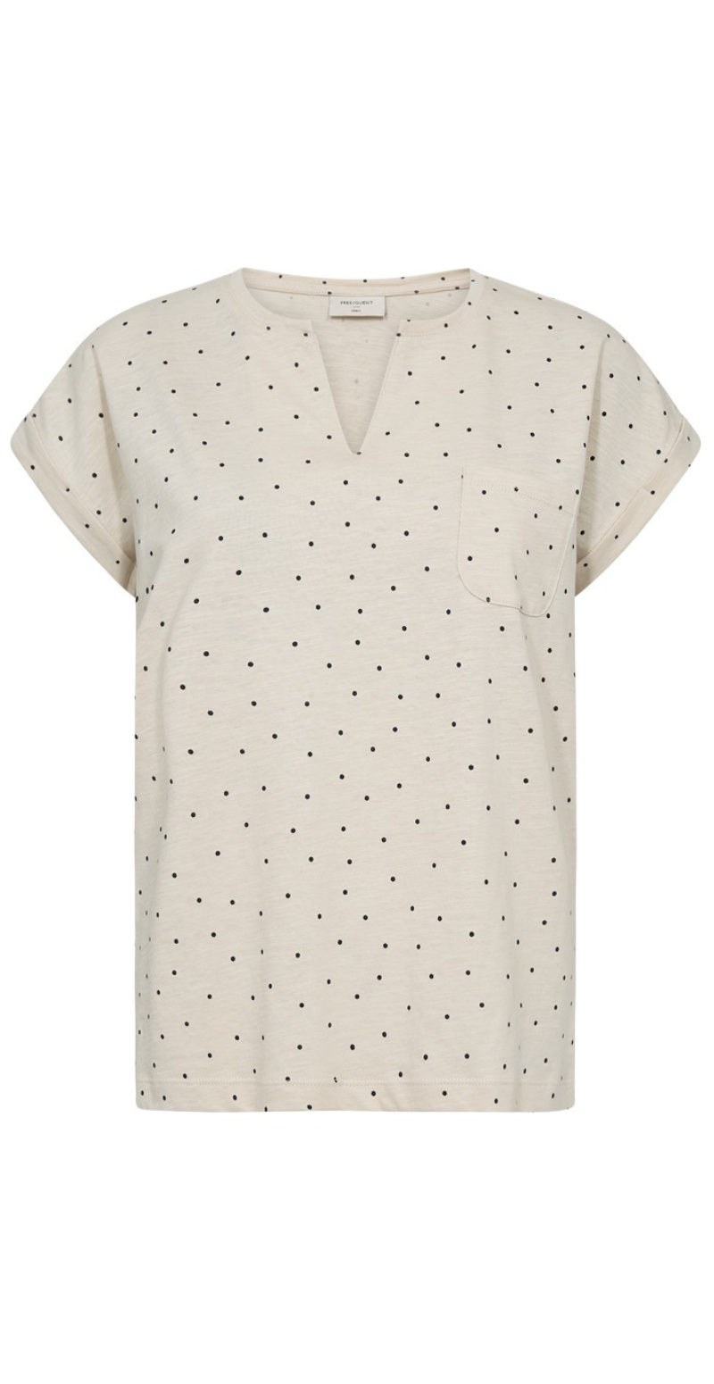 Viva T-shirt med v-hals og prikker moonbeam w. navy blazer Freequent