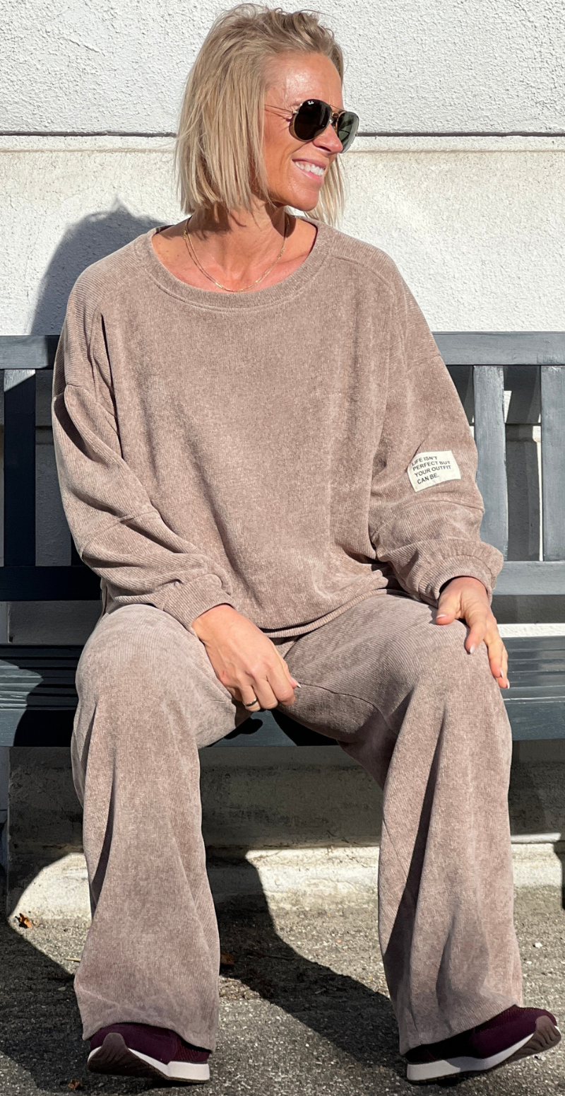 Nette sweat sæt i velour/fløjl fango LikeLondon