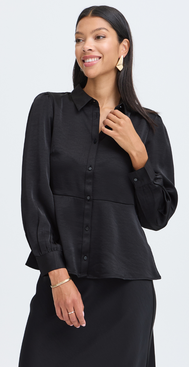 Isa langærmet satinbluse med peplum meteorite B.young
