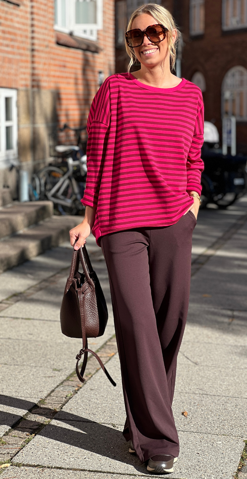 Zenia bluse med lange ærmer og striber wine red/peach red LikeLondon