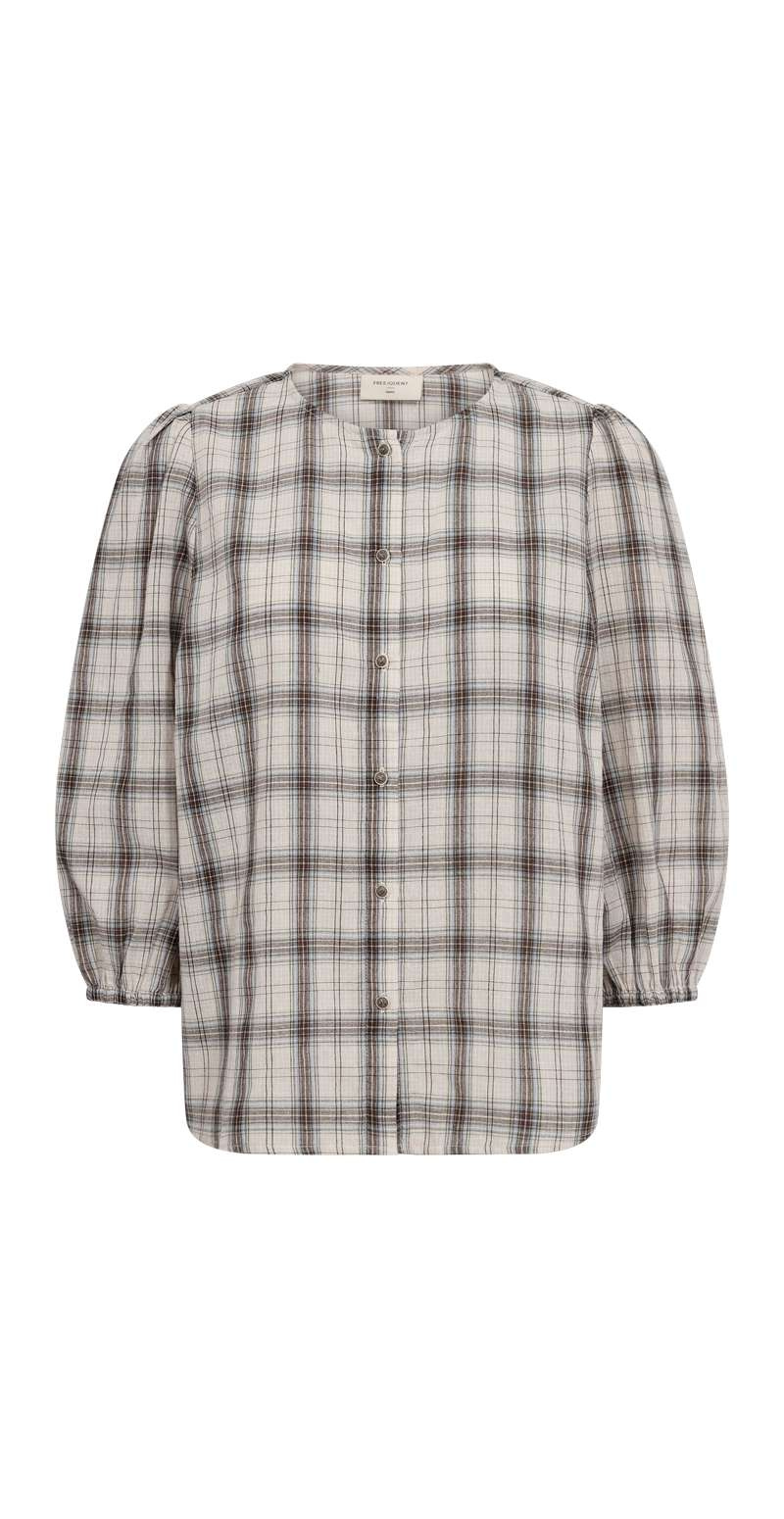 Nerissa bluse med tern og lange ærmer moonbeam w. chambray blue Freequent