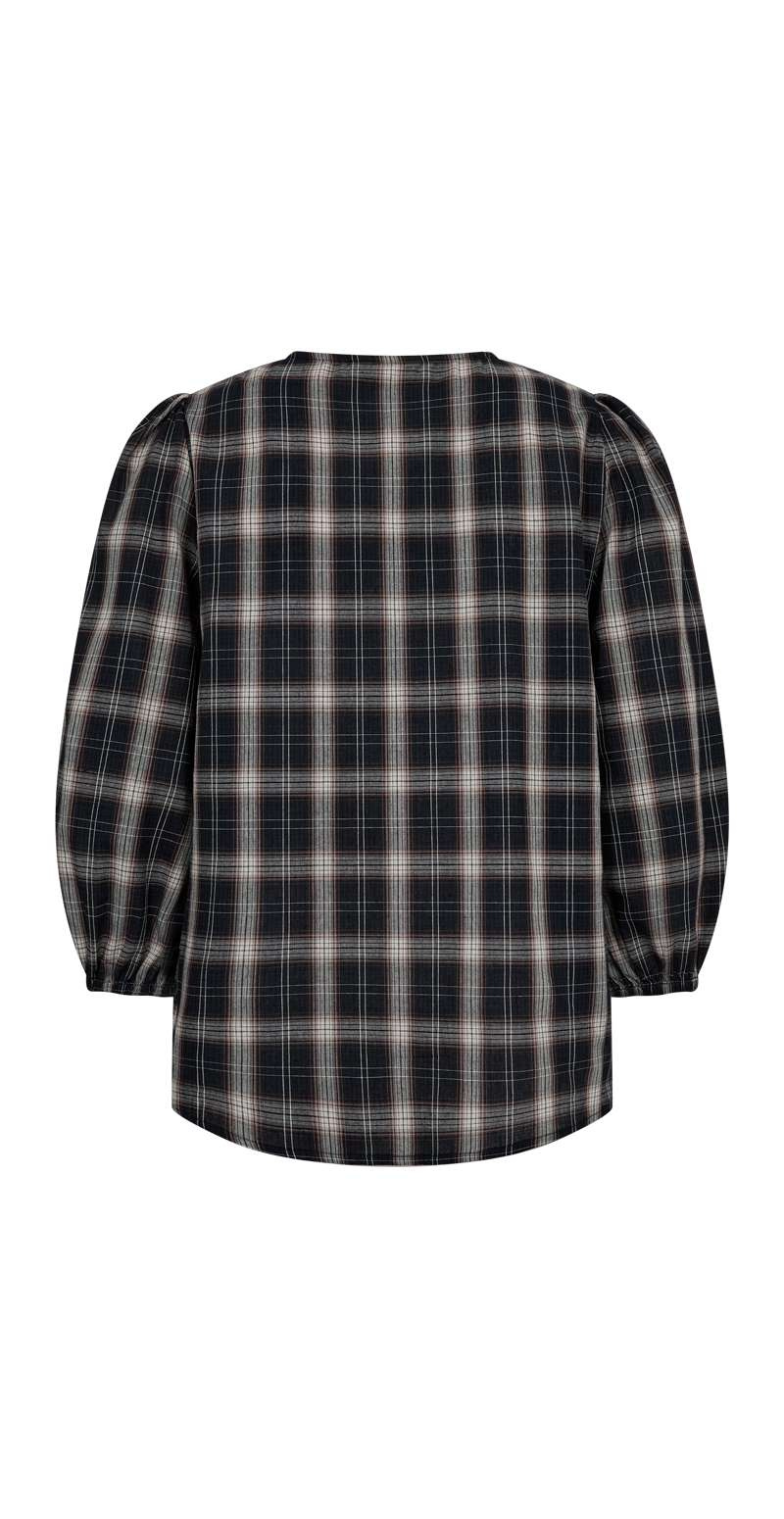 Nerissa bluse med tern og lange ærmer navy blazer w. silver mink Freequent
