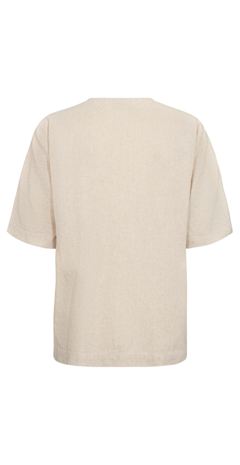 Lava hør bluse med strib sand og offwhite