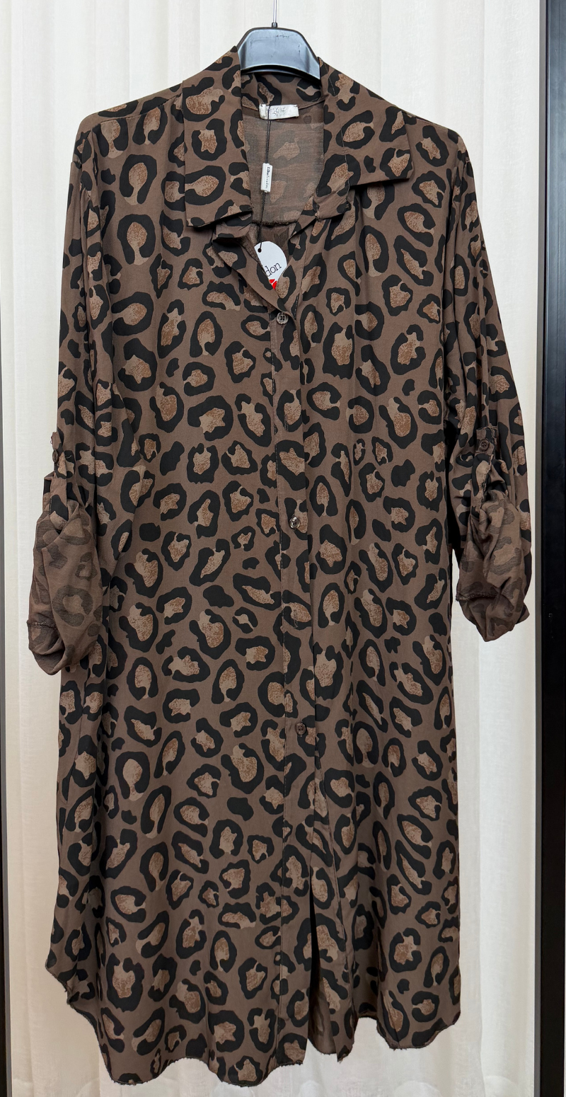 Marlowe gennemknappet tunika med leopardprint brun LikeLondon