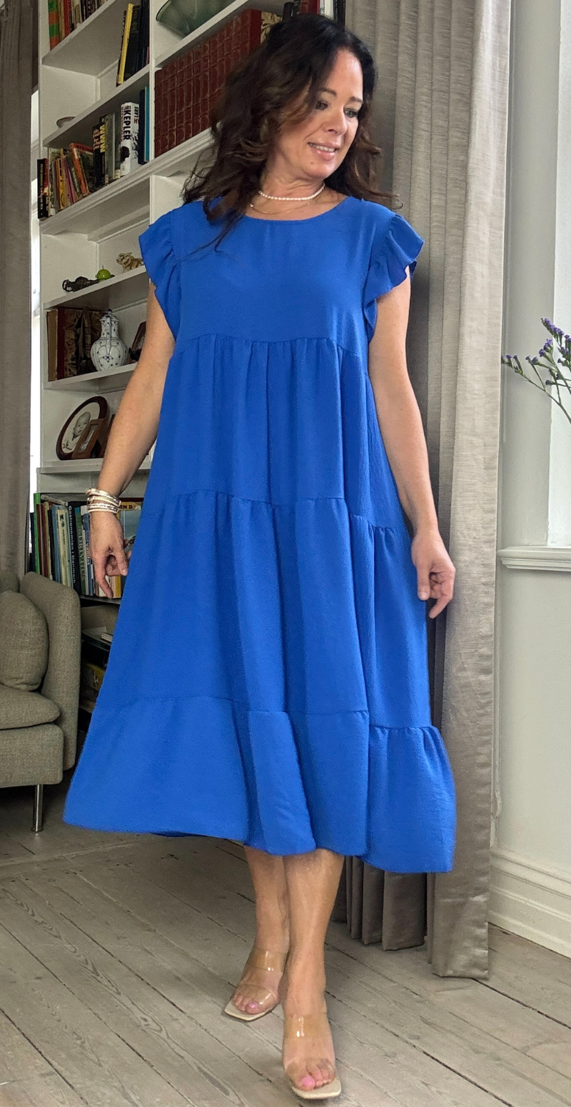 Frida kjole med peplum og vidde royal blue LikeLondon