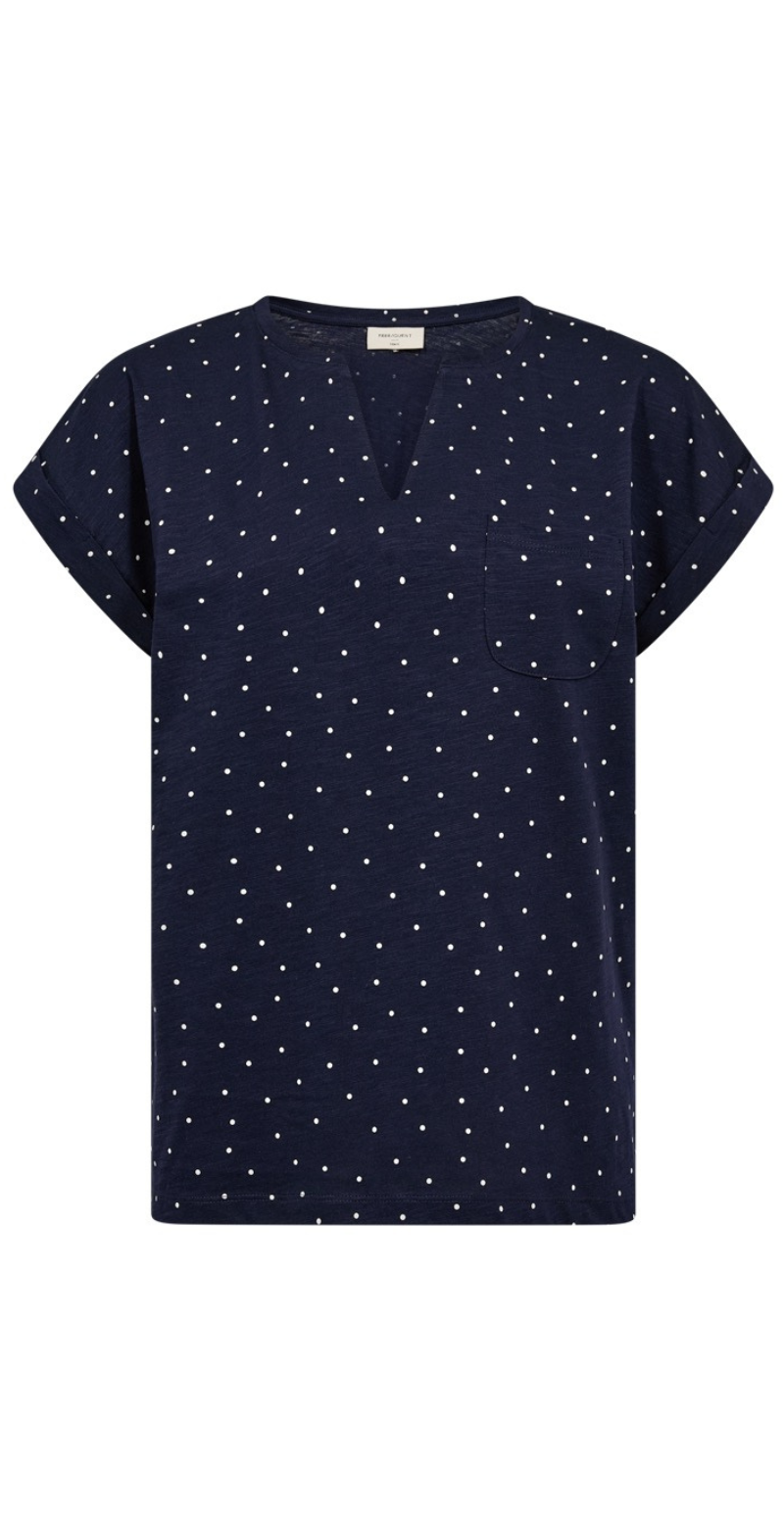 Viva T-shirt med v-hals og prikker navy blazer w. star off white Freequent