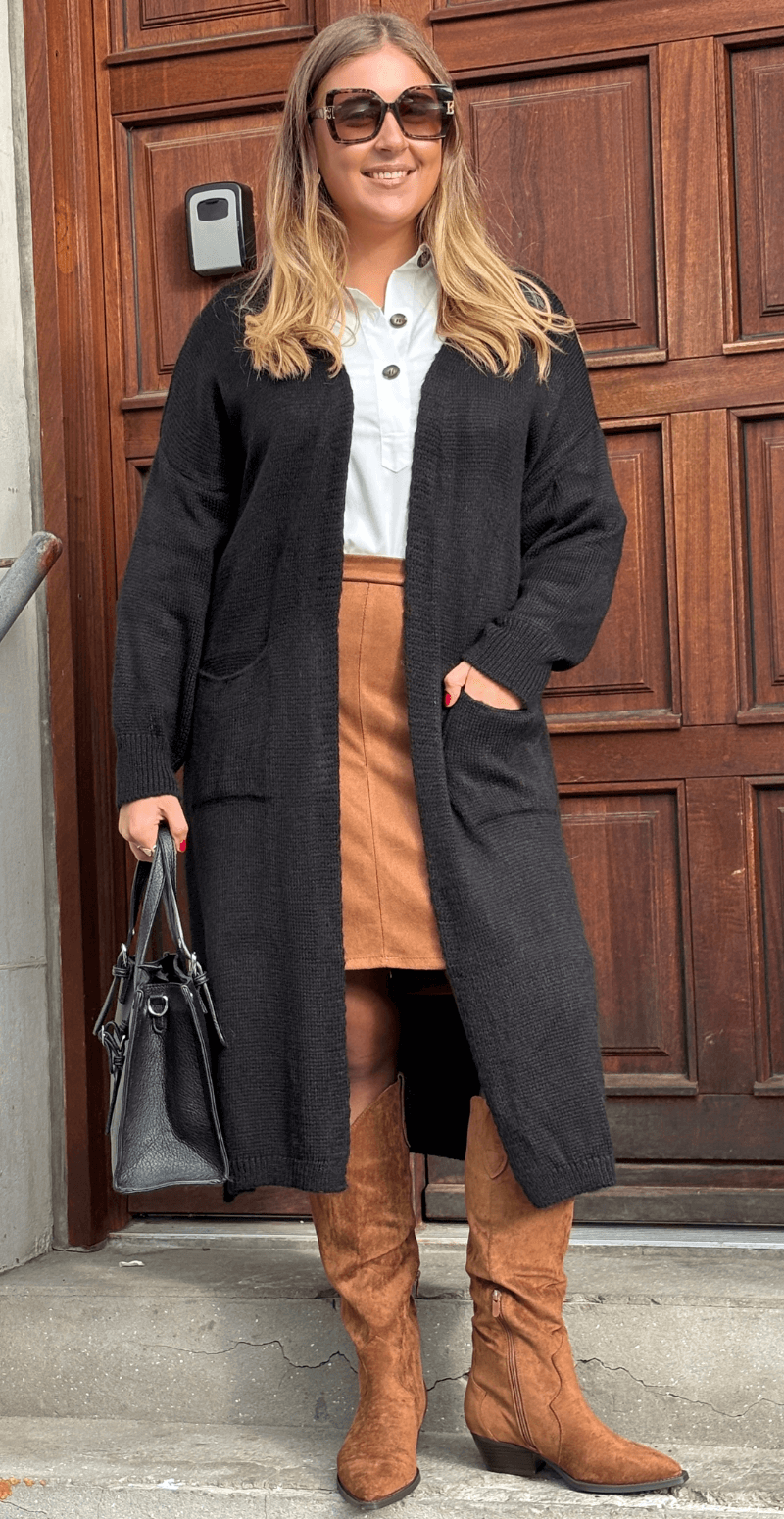 Ramona lang strik cardigan med hest på ryggen sort LikeLondon