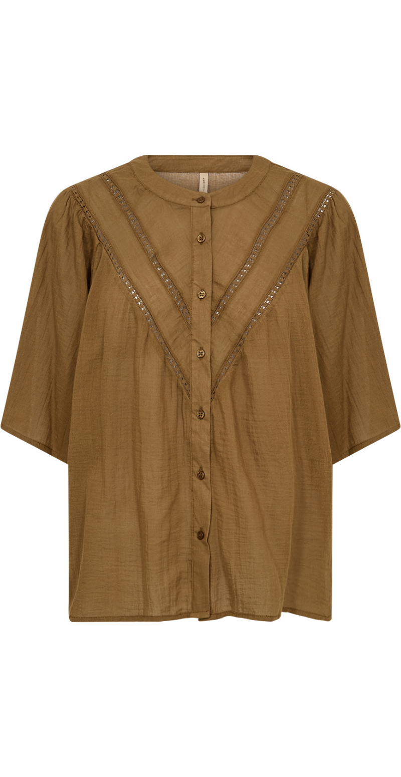 Jenny gennemknappet bluse med blonder oliven LikeLondon