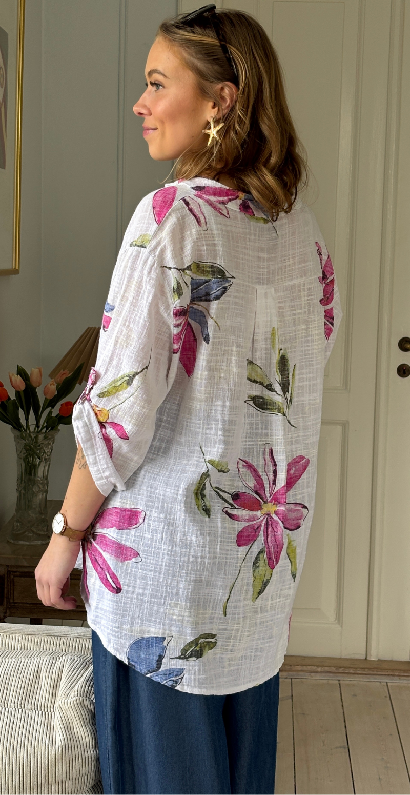 Deborah bluse med farverige blomster bianco/hvid LikeLondon