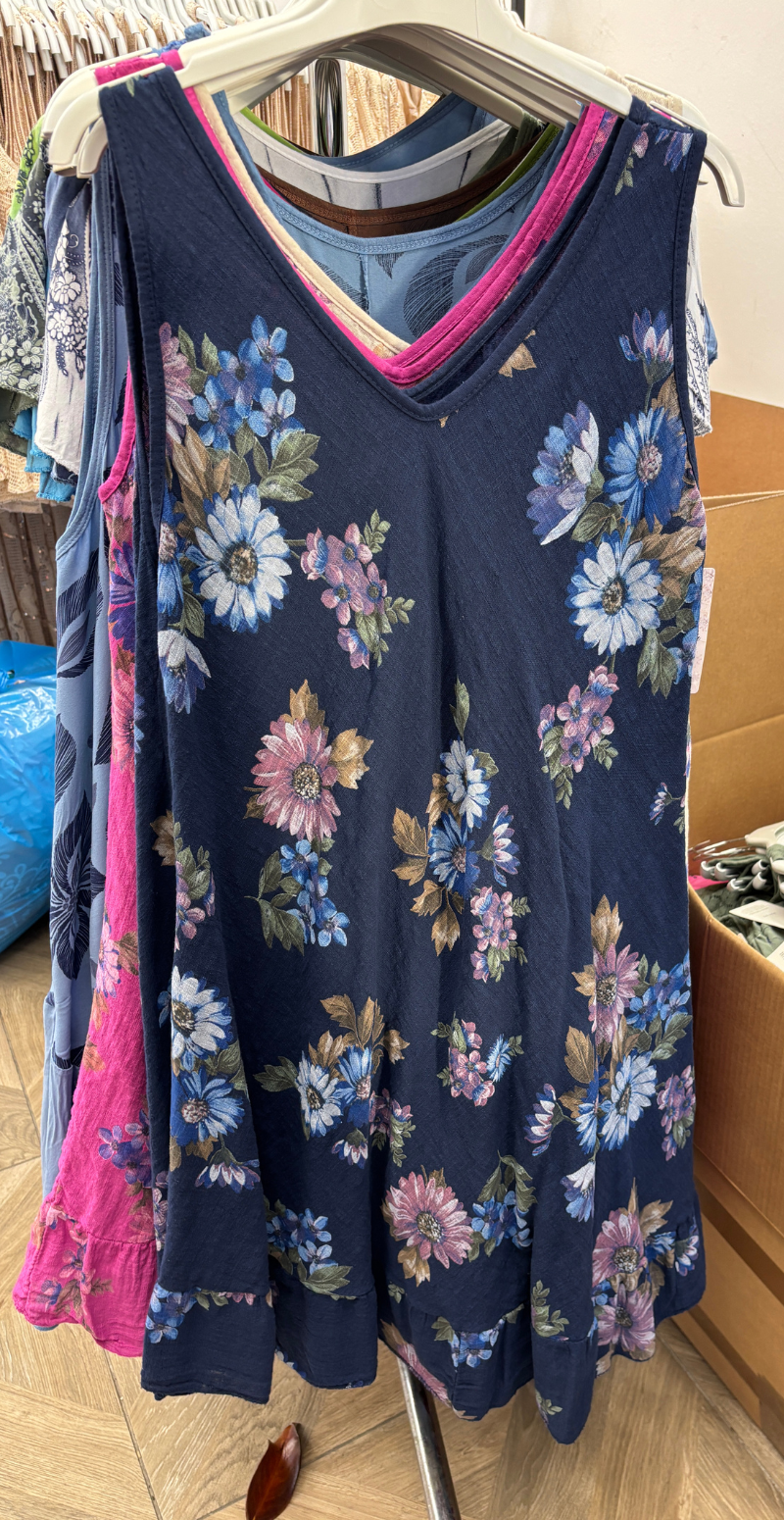 Forudbestilling uge 21 Zofja kjole med blomsterprint og let v-hals navy LikeLondon