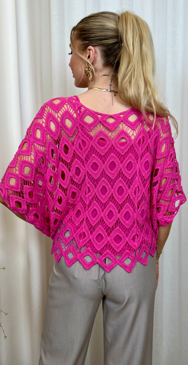 Michela hæklet bluse med indertop pink LikeLondon