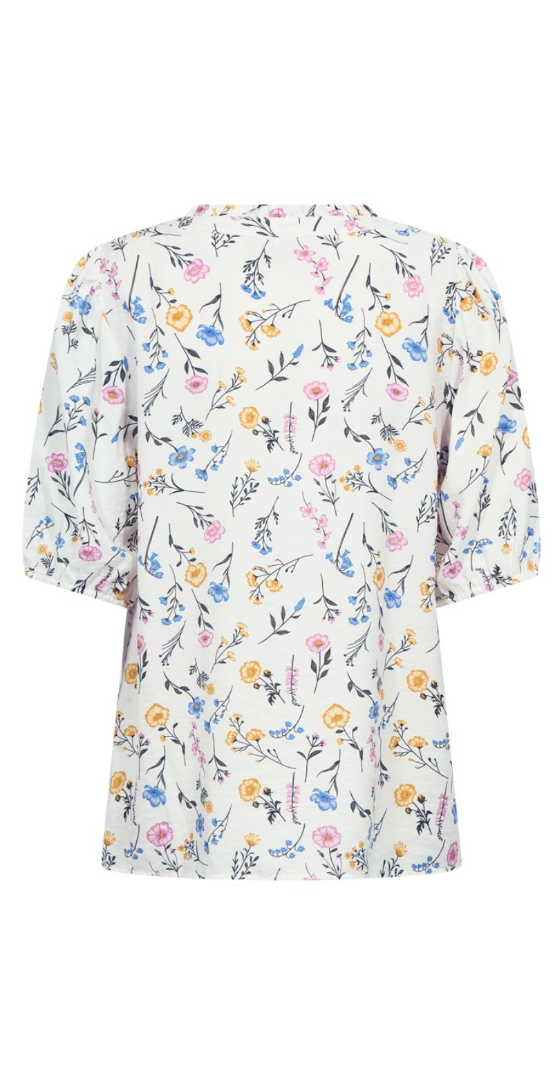 Molli gennemknappet bluse med blomster star off-white w. golden haze Freequent