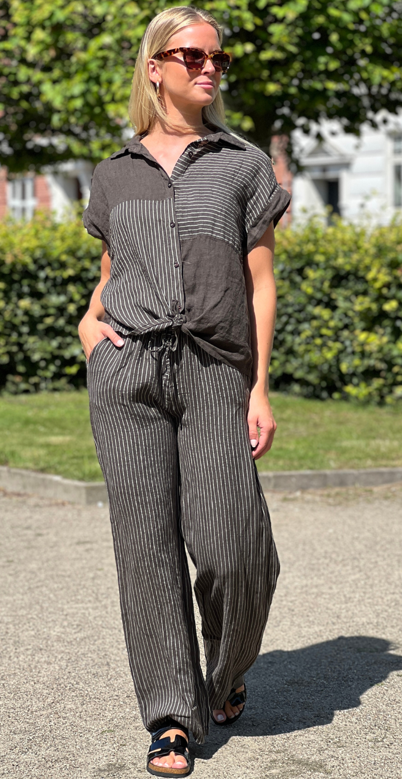 Kaitlin hørbukser med striber og snøre brun LikeLondon