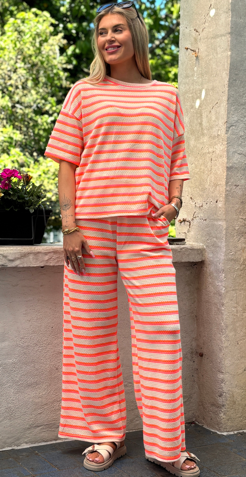 Fanny hæklet bluse med striber orange LikeLondon