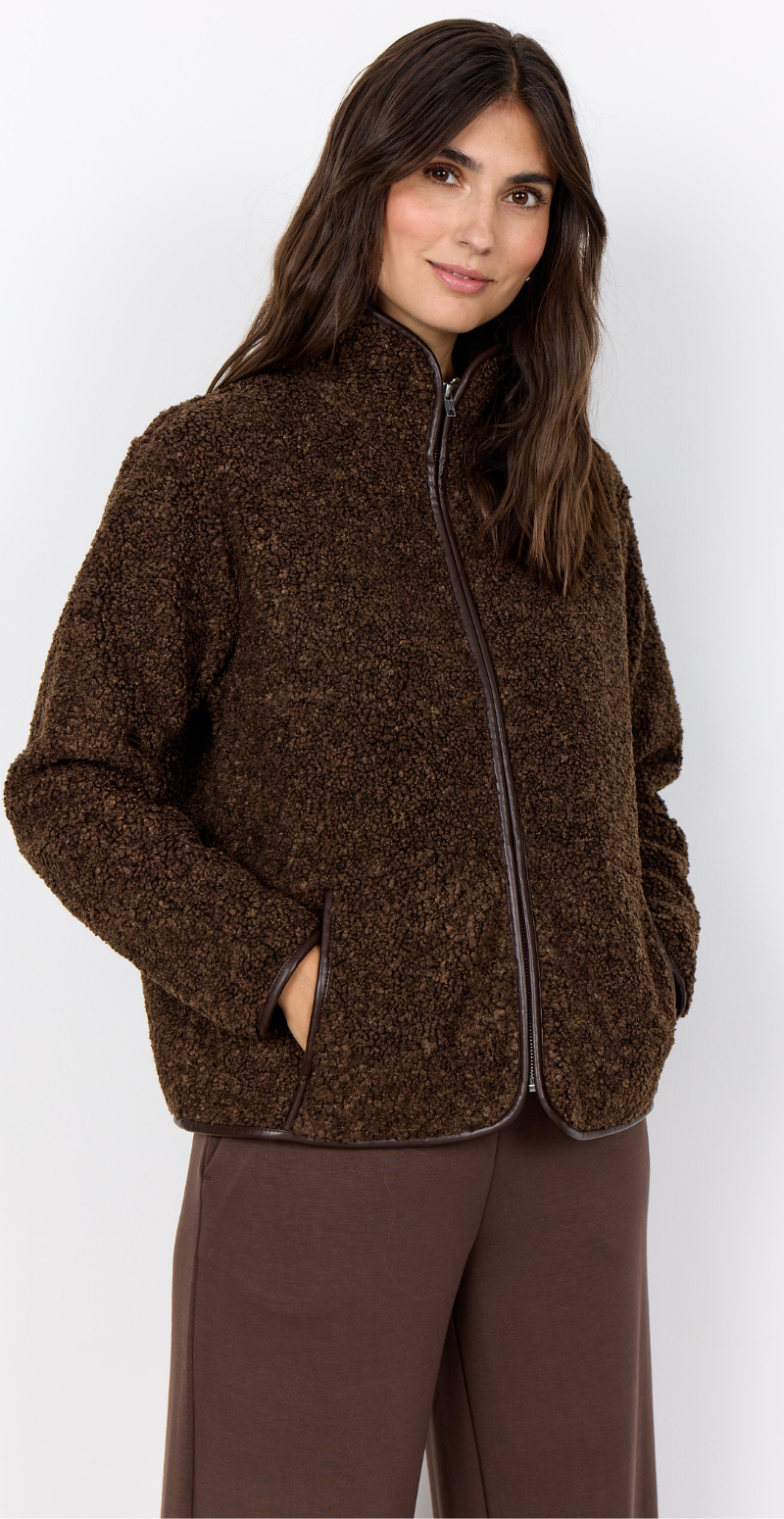 Bessie jakke i teddylook med foer brun Soya Concept