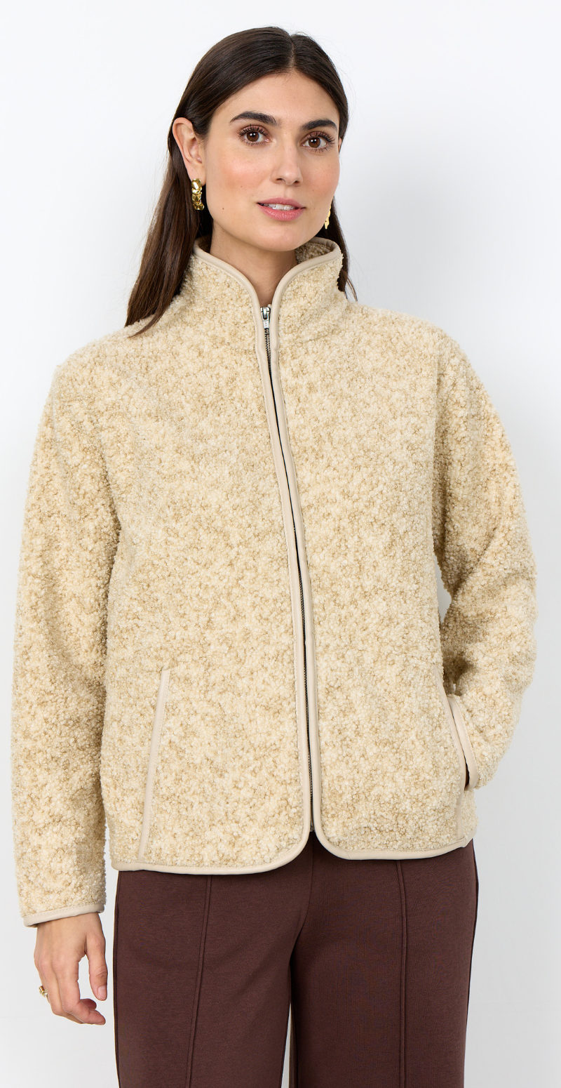 Bessie jakke i teddylook med foer beige Soya Concept