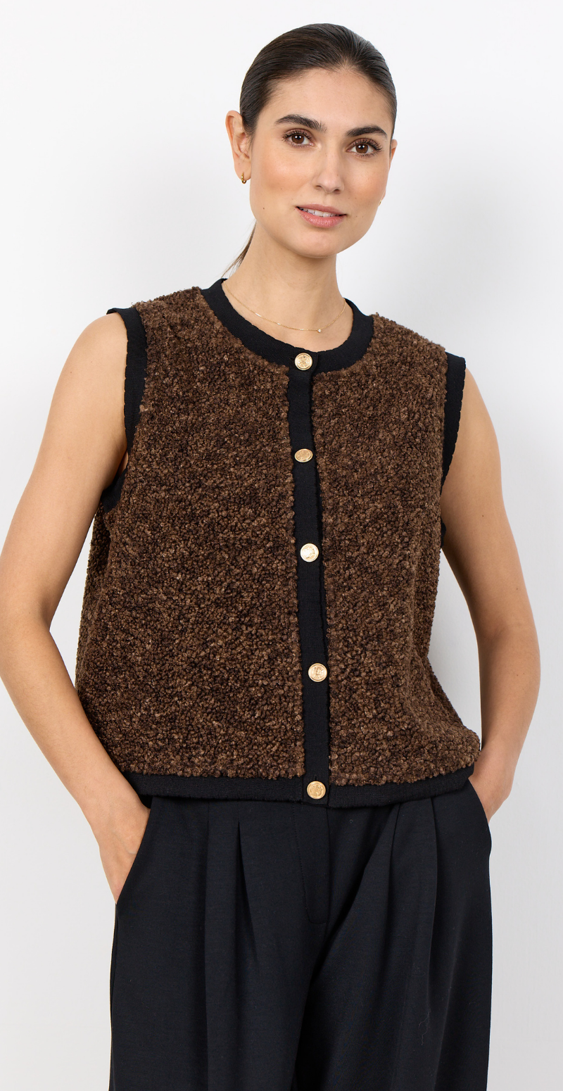 Bessie vest i teddylook med foer brun Soya Concept