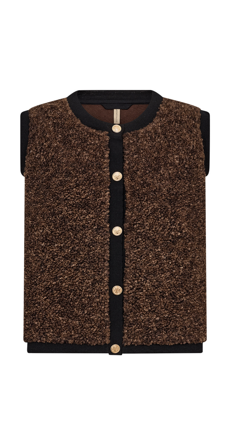 Bessie vest i teddylook med foer brun Soya Concept