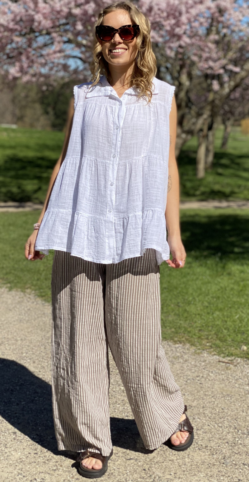 Rinda bluse uden ærmer med peplum og hæklede detaljer hvid LikeLondon