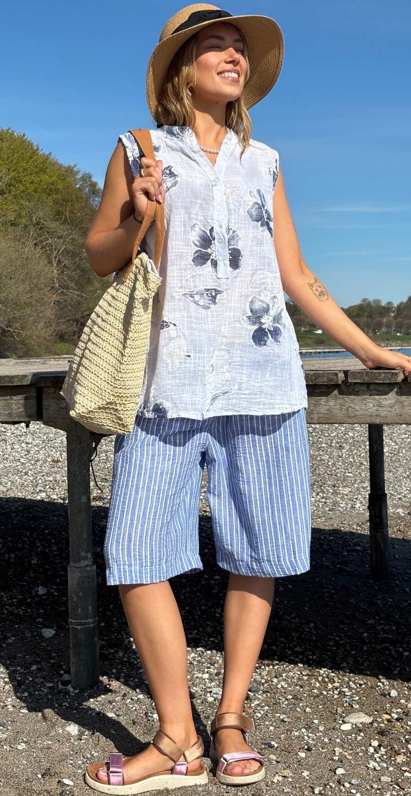 Merle stribet shorts med fletbælte jeans LikeLondon