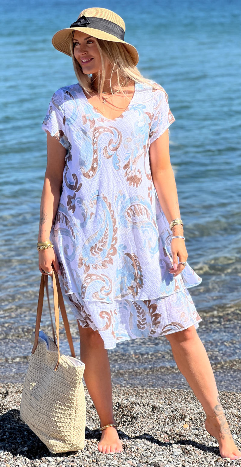 Simone kjole i 2 lag med paisley hvid LikeLondon