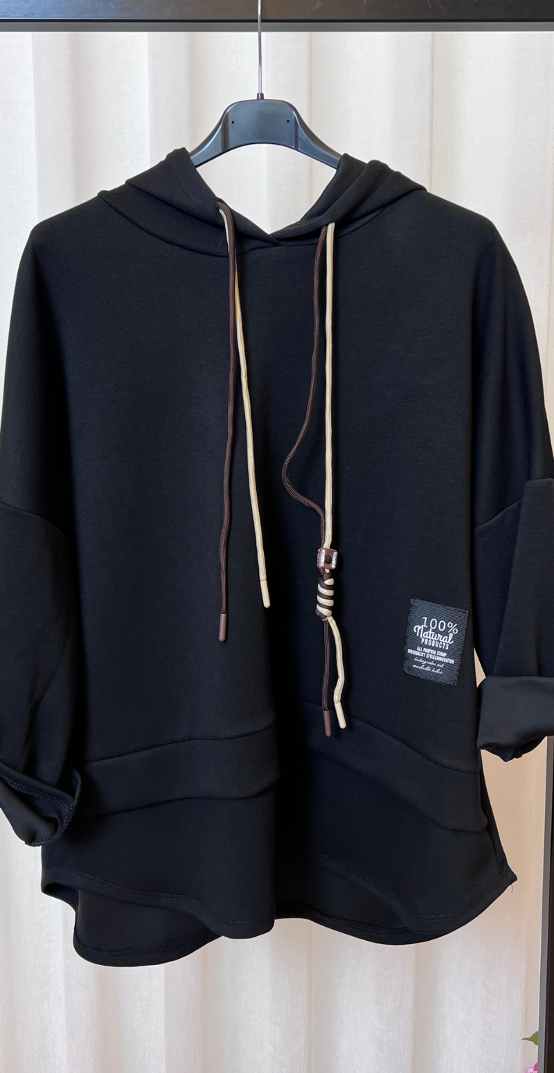 Erna sweatshirt med hætte og snøre sort LikeLondon