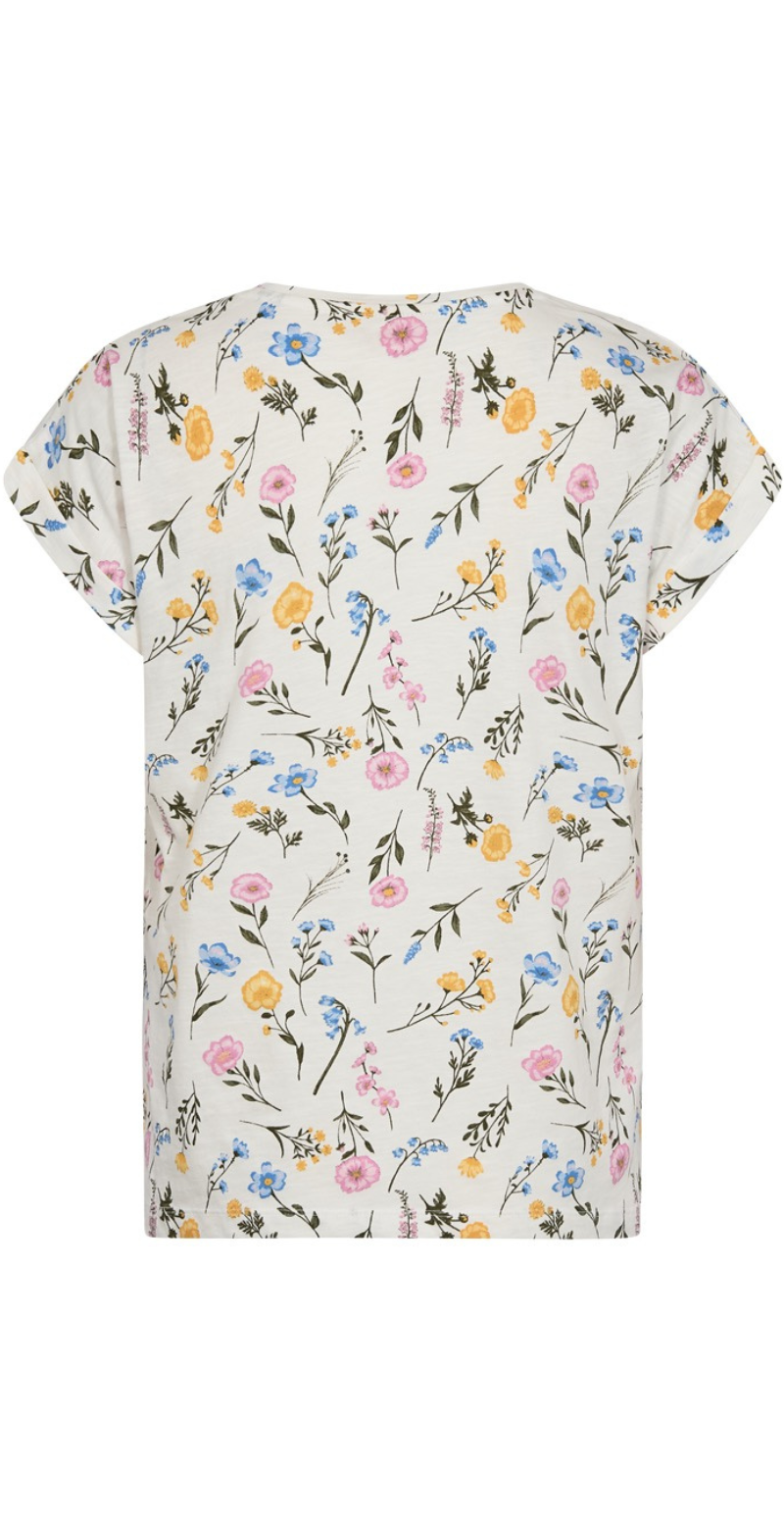 Viva T-shirt med v-hals og blomster star off-white w. golden haze Freequent
