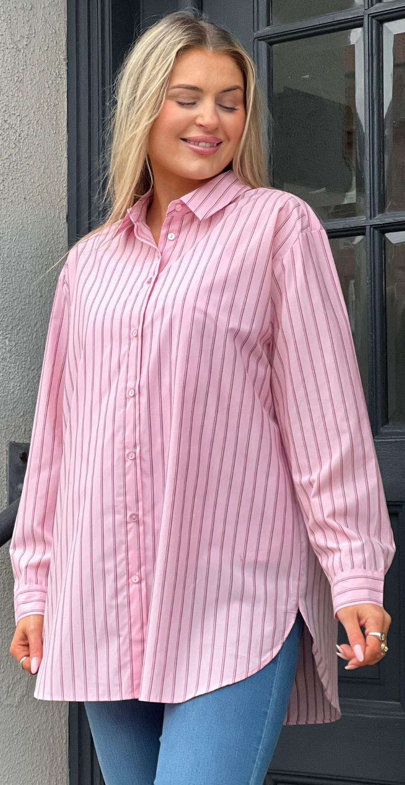 Maribella skjortebluse med striber lyserød LikeLondon