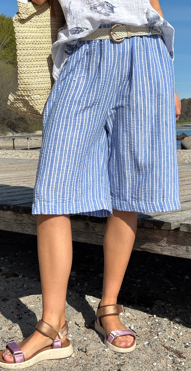 Merle stribet shorts med fletbælte jeans LikeLondon