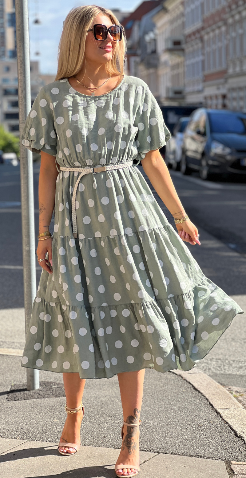 Elly kjole med dots og peplum khaki LikeLondon